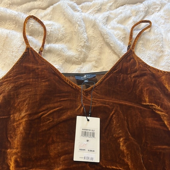 Velvet Velour MIDI Slip Dress Slit Burnt Orange NEW NWT Medium 7 For All Mankind - Picture 9 of 10